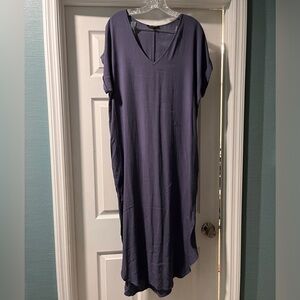 SHINESTAR Blue V-Neck Casual Short Sleeve Women Maxi Dress Beach Cover Up